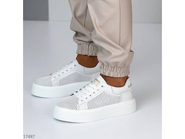 Білі перфоровані шкіряні кросівки Terra 38-40р код 17487 40, 25.5 - Фото 1