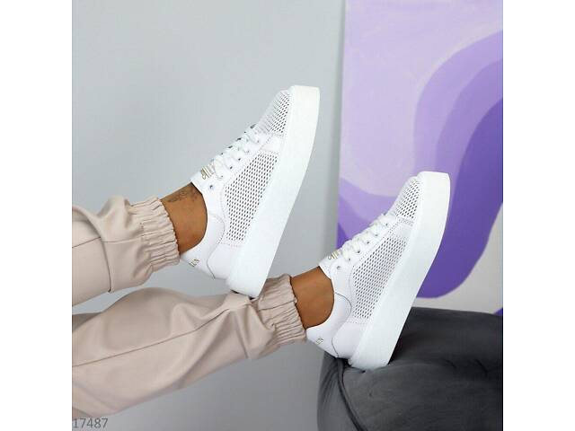 Білі перфоровані шкіряні кросівки Terra 38-40р код 17487 40, 25.5 - Фото 5
