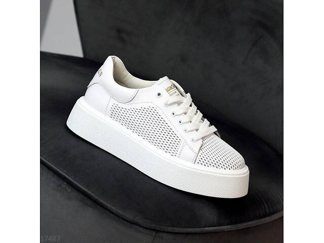 Білі перфоровані шкіряні кросівки Terra 38-40р код 17487 40, 25.5 - Фото 4