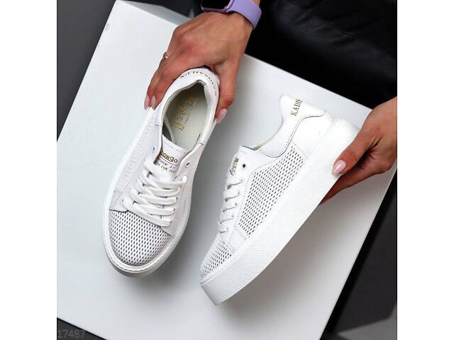 Білі перфоровані шкіряні кросівки Terra 38-40р код 17487 40, 25.5 - Фото 10