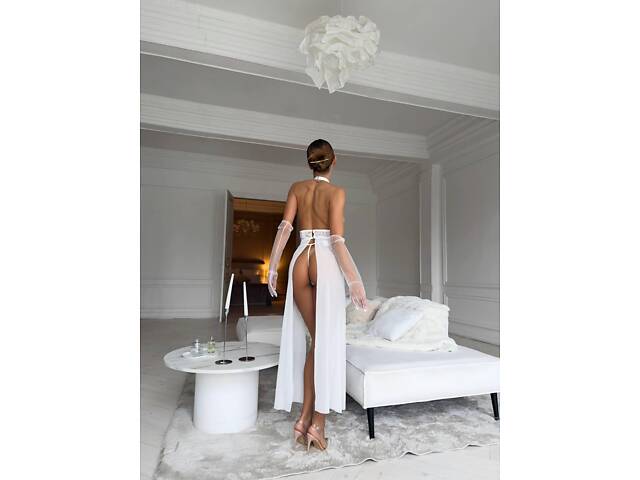 Білий розкішний пеньюар із розпірками DO3869/1 L - Фото 3