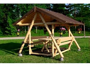 Альтанка садова з гойдалкою CRUZO з кованими елементами декору / скандинавська сосна ks0005