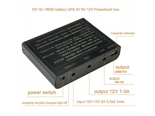 Джерело безперебійного живлення ups для роутера та відеоспостереження 9В 12В USB 5В 12000mah - Фото 1