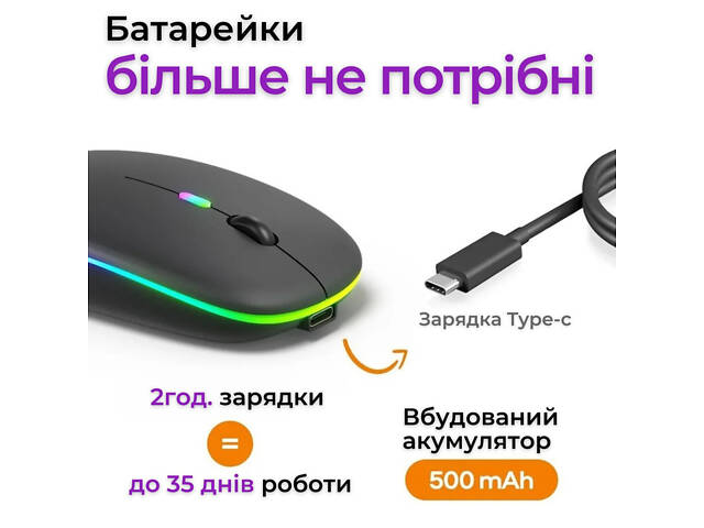 Бездротова акумуляторна мишка з RGB-підсвіткою, роздільна здатність 1600DP, Bluetooth 5.2 і WiFi 2.4 GHz - Фото 3