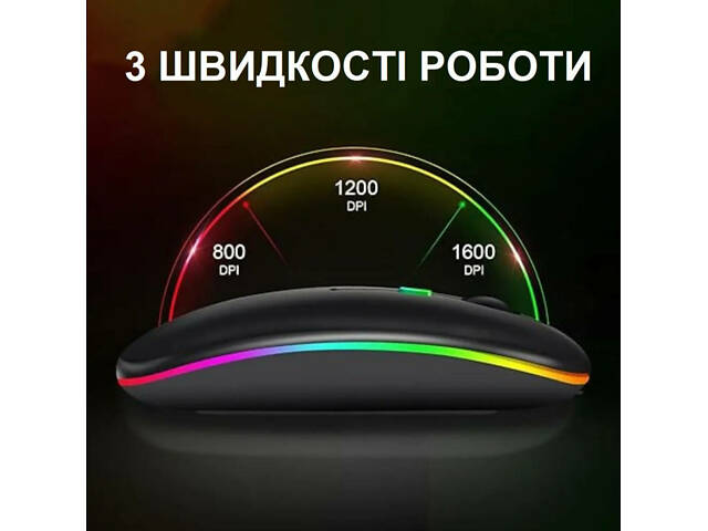 Бездротова акумуляторна мишка з RGB-підсвіткою, роздільна здатність 1600DP, Bluetooth 5.2 і WiFi 2.4 GHz - Фото 4