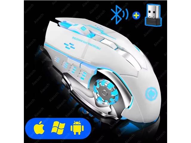 Беспроводная игровая мышка TWS T2 RGB подсветка USB Charge Bluetooth бесшумная со встроенным аккумулятором Белый - Фото 2