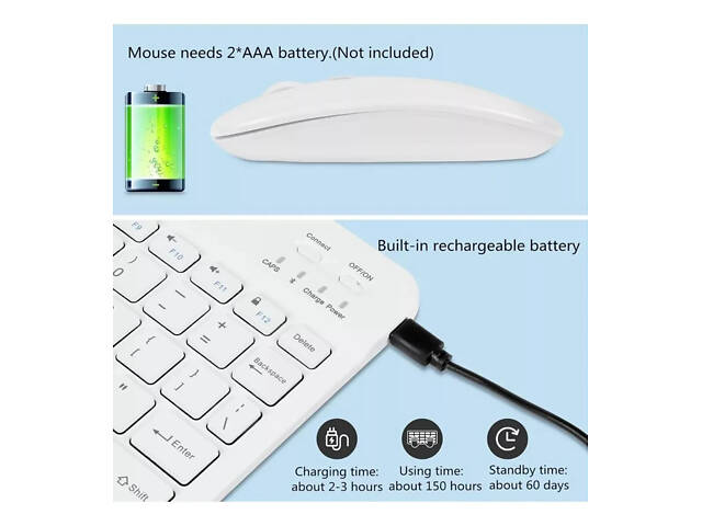 Бездротова клавіатура та миша BT Combo White - Фото 2