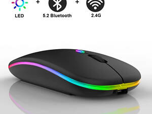 Бездротова мишка з RGB-підсвіткою на батарейках, роздільна здатність 1600DP, Bluetooth 5.2 і WiFi 2.4 GHz