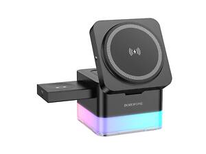 Беспроводное зарядное устройство Borofone BQ34 3in1 Magnetic 15W MagSafe RGB LED Black (35544_3346690)