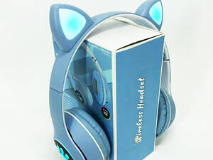 Бездротові навушники з котячими вушками та RGB підсвічуванням Cat VZV 23M. Колір: блакитний