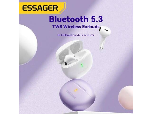 Беспроводные наушники ESSAGER (цветная коробка) Shining TWS Bluetooth earphones White yL. - Фото 2