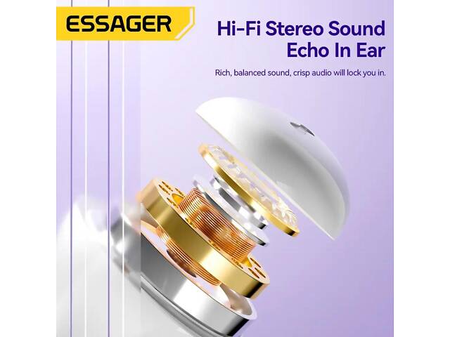 Беспроводные наушники ESSAGER (цветная коробка) Shining TWS Bluetooth earphones White yL. - Фото 3
