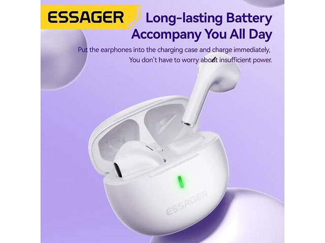 Беспроводные наушники ESSAGER (цветная коробка) Shining TWS Bluetooth earphones White yL. - Фото 5