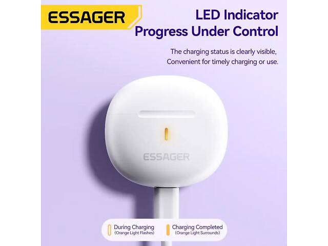 Беспроводные наушники ESSAGER (цветная коробка) Shining TWS Bluetooth earphones White yL. - Фото 6