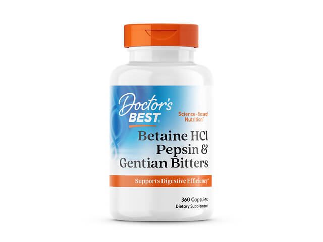 Бетаин гидрохлорид и пепсин, Betaine HCl, Doctor's Best, 360 капсул Бетаин гидрохлорид и пепсин, Betaine HCl, Doctor's Best, 360 капсул