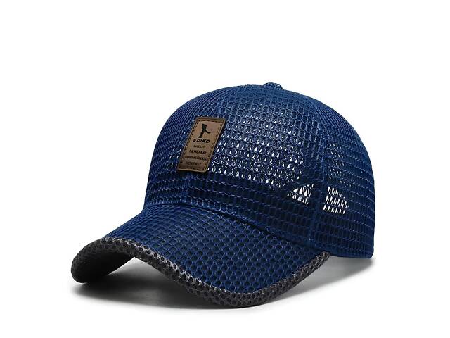 Бейсболка синя у сітку. Сітчаста бейсболка синього кольору. Синя кепка з гарною вентиляцією - Фото 1