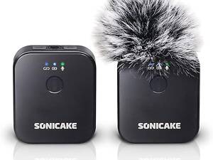 Бездротовий петличний мікрофон SONICAKE, передавання 164 фути/50 м, компактна бездротова петляна мікрофонна