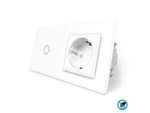 Бесконтактный выключатель 1 сенсор 1 розетка Livolo белый стекло (VL-C701/C7C1EU-PRO-11)