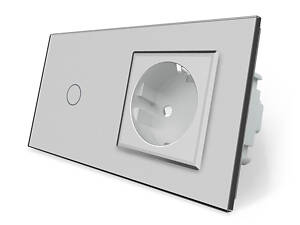 Безконтактний вимикач 1 сенсор 1 розетка Livolo сірий скло (VL-C701/C7C1EU-PRO-15)
