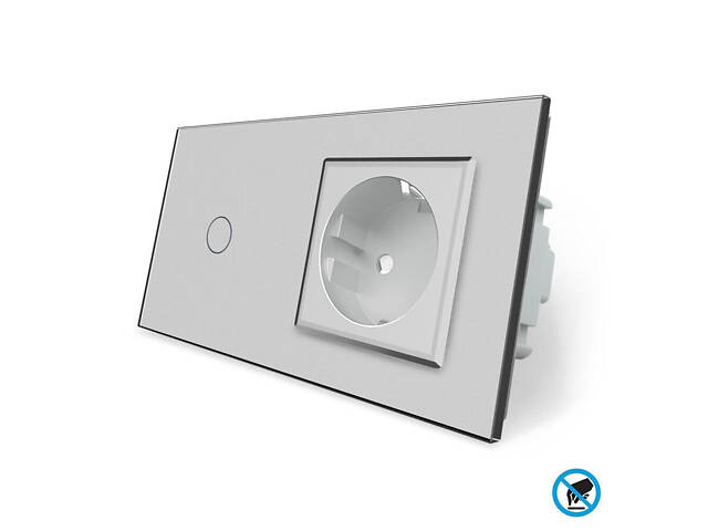 Безконтактний вимикач 1 сенсор 1 розетка Livolo сірий скло (VL-C701/C7C1EU-PRO-15) - Фото 1