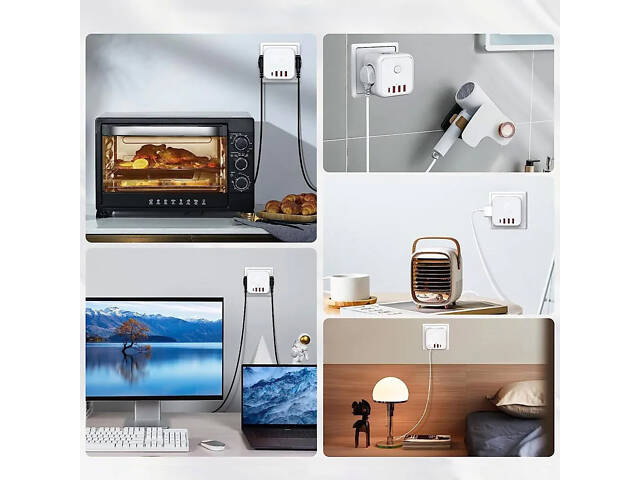 Безопасный тройник 3 гнезда, 220V, 3 USB-A / 1 Type-C, c заземлением, защитные шторки - Фото 3