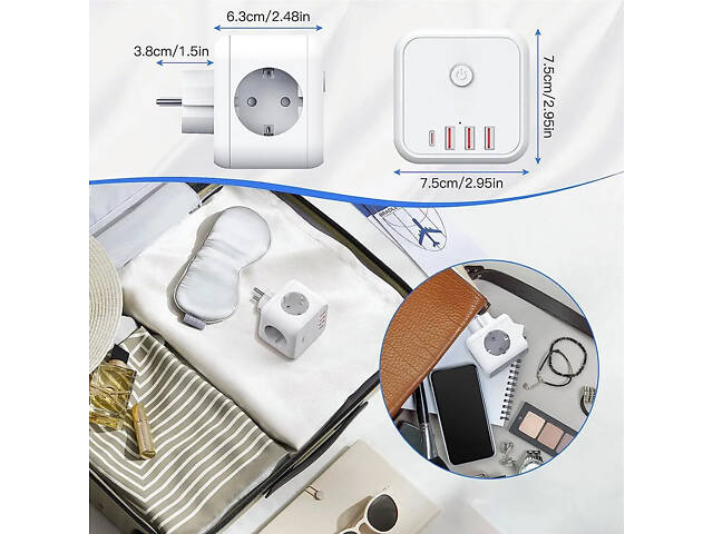 Безопасный тройник 3 гнезда, 220V, 3 USB-A / 1 Type-C, c заземлением, защитные шторки - Фото 4