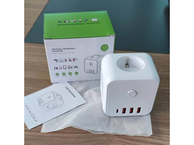 Безопасный тройник 3 гнезда, 220V, 3 USB-A / 1 Type-C, c заземлением, защитные шторки - Фото 6