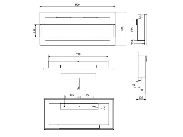 Біокамін GMT 900х400х120 BLACK MAT + СКЛО - Фото 8