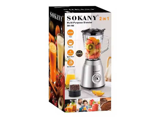 Блендер зі скляною чашею 1.5 літра для коктейлів та смузі портативний 4 режими швидкості 800 Вт Sokany - Фото 4