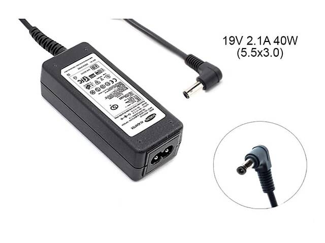 Блок живлення до ноутбука Samsung 19v 2.1a 40w 5.5x3.0 or 5.0x3.0mm (+pin) (A class) 1 день гар. - Фото 1