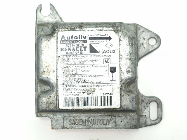 Блок управления AirBag Renault Kangoo 8200272510 602629200 - Фото 1