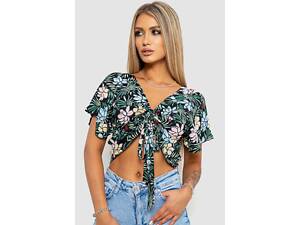 Блуза-топ с цветочным принтом, цвет черно-зеленый, 244R292