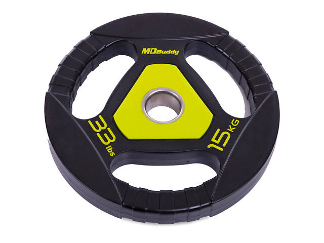 Блины (диски) полиуретановые Zelart TA-2677-15 51мм 15кг Черный-салатовый - Фото 1