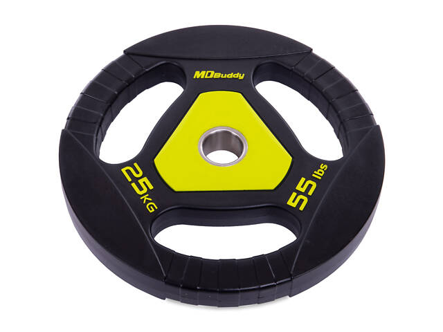 Блины (диски) полиуретановые Zelart TA-2677-25 51мм 25кг Черный-салатовый - Фото 1