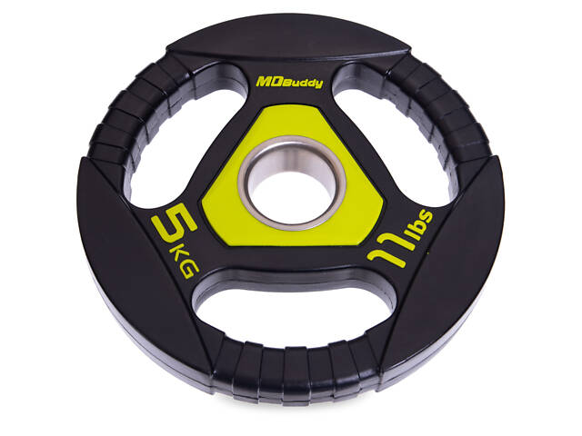 Блины (диски) полиуретановые Zelart TA-2677-5 51мм 5кг Черный-салатовый - Фото 1