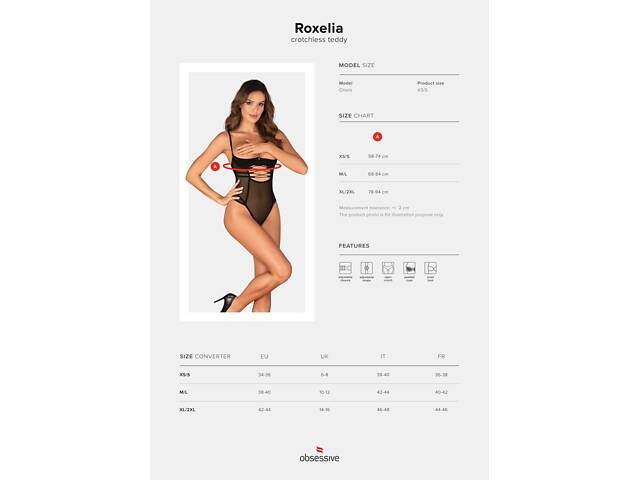 Боди Obsessive Roxelia кружевные трусики-стринги XS/S - Фото 5