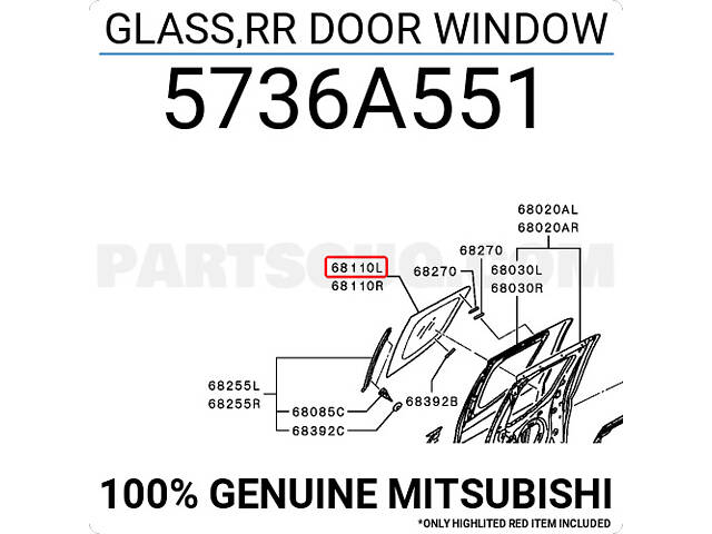 Боковое стекло двери заднее левое Mitsubishi L200 (2015- ....) - 5736A551 / 5736A901