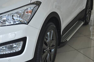 Боковые пороги Allmond Grey (2 шт., алюм.) для Hyundai Santa Fe 3 2012-2018 гг