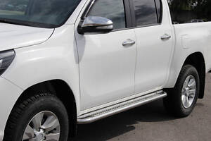 Боковые пороги KB001 (нерж) 60 мм для Toyota Hilux 2015-2024 гг