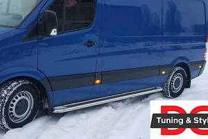 Боковые пороги Premium (2 шт., нерж.) d60, Long/ExtraLong для Mercedes Sprinter W906 2006-2018 гг