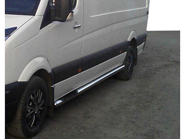 Боковые трубы (2 шт., нерж.) d70, Средняя база для Mercedes Sprinter W907/W910 2018- гг - Фото 3