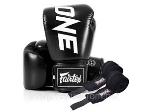 Боксерські рукавиці Fairtex BGV1-ONE (натуральна шкіра) Black 10 унцій (бинти в комплекті), Оригінал!