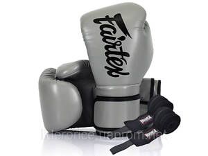 Боксерські рукавиці Fairtex BGV14 Grey 14 унцій (бинти в комплекті), Оригінал!