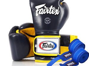 Боксерські рукавиці Fairtex BGV9 Mexican Blue/Yellow 12 унцій (бинти в комплекті)