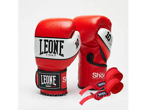 Боксерські рукавиці Leone GN047 SHOCK Red 12 унцій (бинти 4 м. в комплекті), Оригінал!