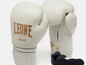 Боксерские перчатки Leone GN059W White/Gold 12 унций (капа в комплекте)