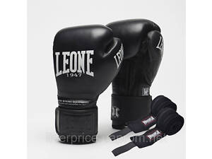 Боксерські рукавиці Leone GN111 THE GREATEST Black 16 унцій (бинти 4 м. в комплекті), Оригінал!