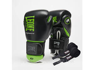 Боксерские перчатки Leone GN115 PROFESSIONAL 2 Black 14 унций (бинты 4 м. в комплекте), Оригинал!