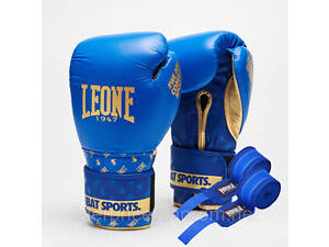 Боксерські рукавиці Leone GN220 DNA Blue 10 унцій (бинти 4 м. в комплекті), Оригінал!