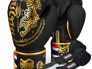 Боксерські рукавиці Phantom Muay Thai Black Gold 16 унцій (Бинти 4м. в подарунок)